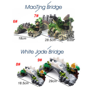 Aquarium Decoration Bridge Ornament for Fish tank, Chinese Culture Tree/Pavilion/Maoting/Rope Bridge View Scenery Landscape