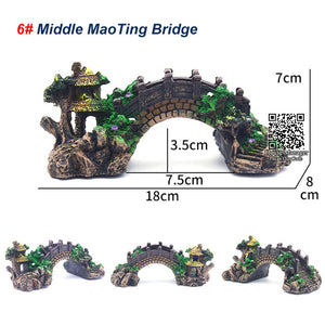 Aquarium Decoration Bridge Ornament for Fish tank, Chinese Culture Tree/Pavilion/Maoting/Rope Bridge View Scenery Landscape