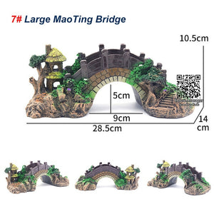 Aquarium Decoration Bridge Ornament for Fish tank, Chinese Culture Tree/Pavilion/Maoting/Rope Bridge View Scenery Landscape