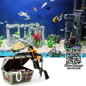 NEW Aquarium Decoration Fish Tank Waterscape Treasure Box hunting, Air drive Frogman Hunter Diver,work with air pump accessories