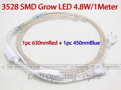 9.6w 2pcs per lot, 1 630nmRed + 1 450nmBlue SMD led grow light, flexible Strip Grow Light for grow grass plants in aquarium tank