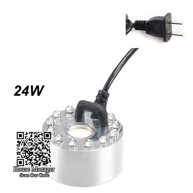 Aquarium 24W Mist Fog Maker 12LEDs light Fountain Rockery Waterfall Atomizer for Fish Pond Desk deco, simulate morning dew mist