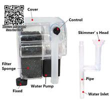 External Aquarium Filter Pump hang on Fish Tank 3in1=Waterfall + Surface Skimmer + Filter sponge, 3.5W filter biological medium