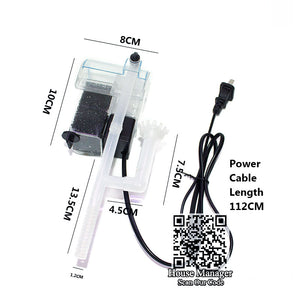 External Aquarium Filter Pump hang on Fish Tank 3in1=Waterfall + Surface Skimmer + Filter sponge, 3.5W filter biological medium