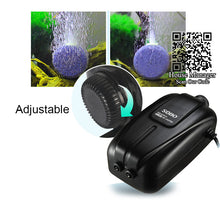 Silent 2.5/5/8/10W air pump air compressor 2 Outlets for air stone to increase Oxygen, Black Pump Air for Fish tank aquarium