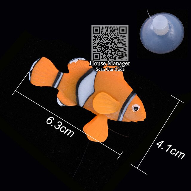 Aquarium Decorative Artificial Fake Fish Clownfish Float In Water, Suction Cup fish toy model Fluorescent light Vivid Waterscape