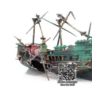 Aquarium Decorative Ship Boat Ornament, Sinking Pirate Corsair Split Shipwreck Battered Boat, Sink Air-driven by extra air pump